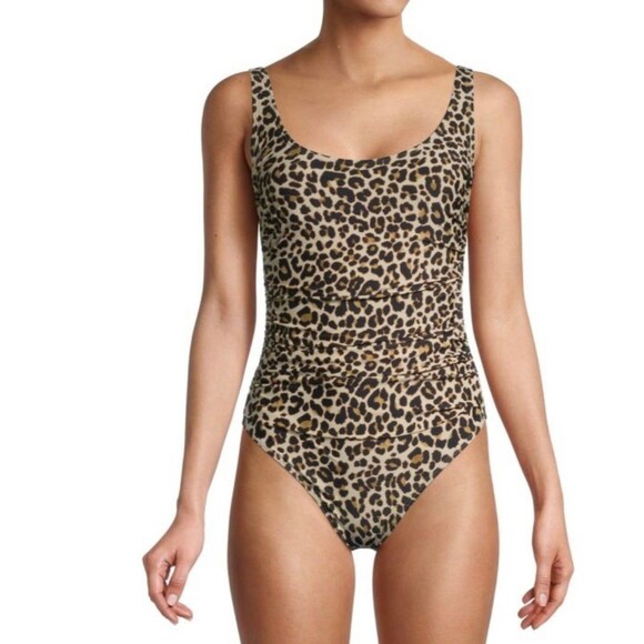 DKNY Women's Leopard-Print One Piece Swimsuit Suntan Size 12 New with Tags - Picture 7 of 9